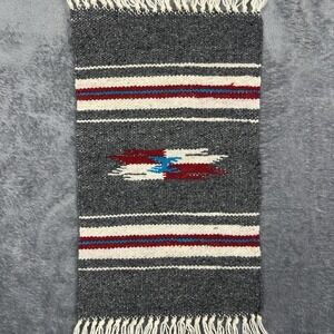 Vintage Southwest Native American Woven Tapestry 18.5x9 Inch Multicolor Fringe